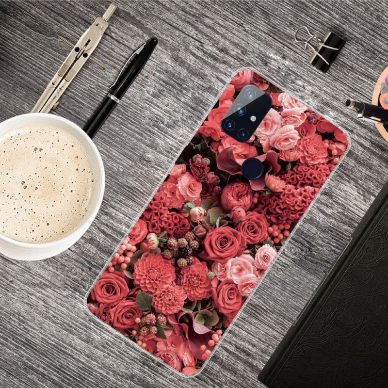 Hoesje OnePlus Nord N10 Roze Rood Intense Bloemen