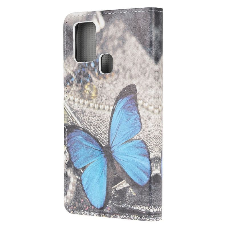 Leren Hoesje OnePlus Nord N10 Blauwe Vlinder