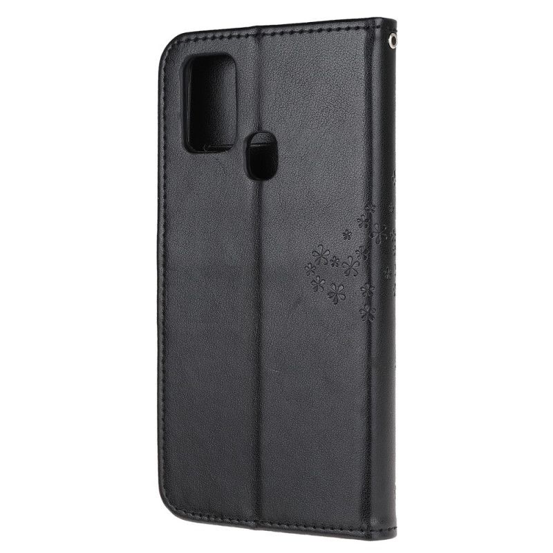 Leren Hoesje OnePlus Nord N10 Grijs Zwart Telefoonhoesje Boom En String Uilen