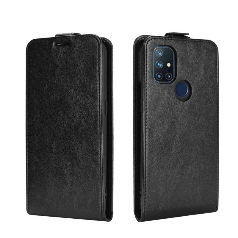 Leren Hoesje OnePlus Nord N10 Wit Zwart Leereffect Met Verticale Flap