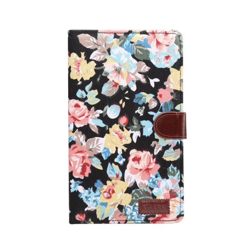 Cover Folio-hoesje Samsung Galaxy Tab A 8" (2019) Wit Zwart Telefoonhoesje Rozen In Stofstructuur