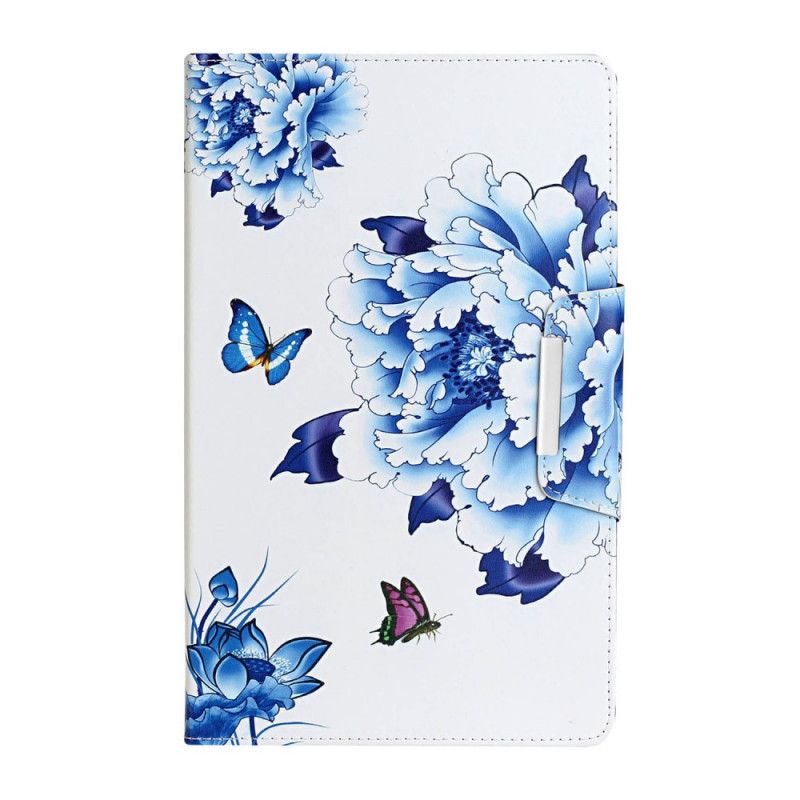 Leren Hoesje Samsung Galaxy Tab A 8" (2019) Lichtblauw Groen Bloemendecoratie