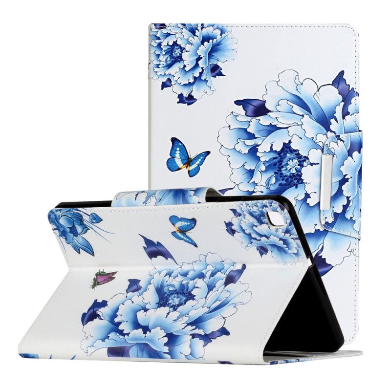 Leren Hoesje Samsung Galaxy Tab A 8" (2019) Lichtblauw Groen Bloemendecoratie