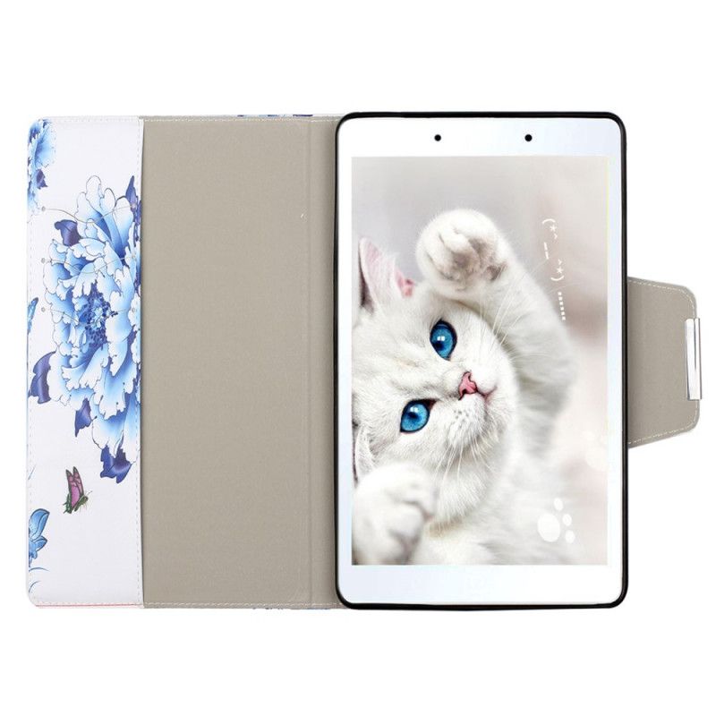 Leren Hoesje Samsung Galaxy Tab A 8" (2019) Lichtblauw Groen Bloemendecoratie