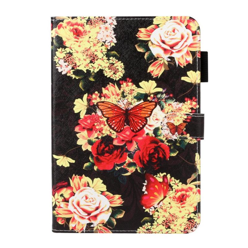 Leren Hoesje voor Samsung Galaxy Tab A 8" (2019) Wit Zwart Vlinders Op Bloemen