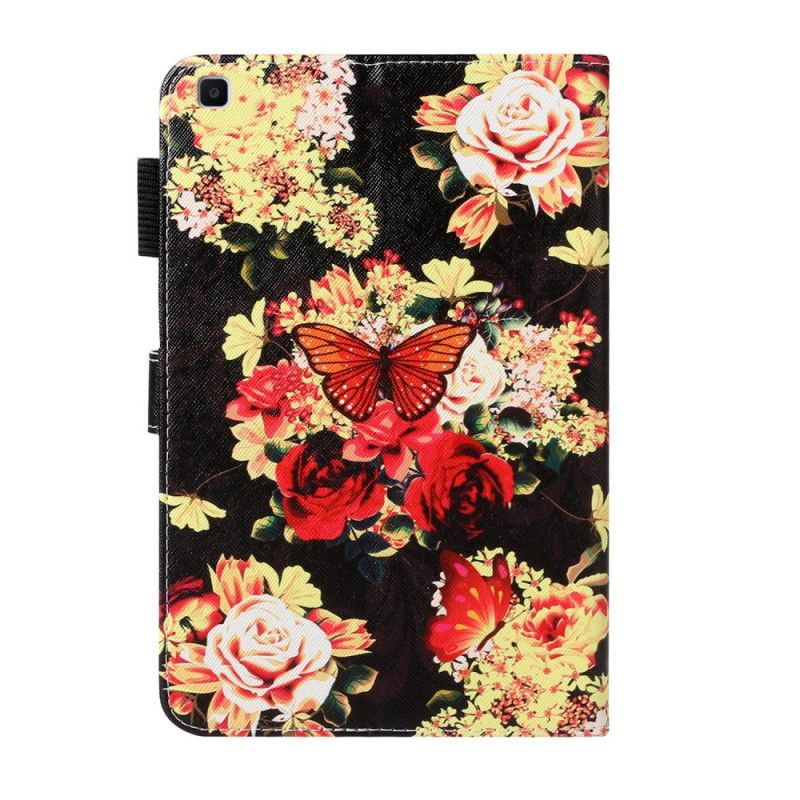 Leren Hoesje voor Samsung Galaxy Tab A 8" (2019) Wit Zwart Vlinders Op Bloemen