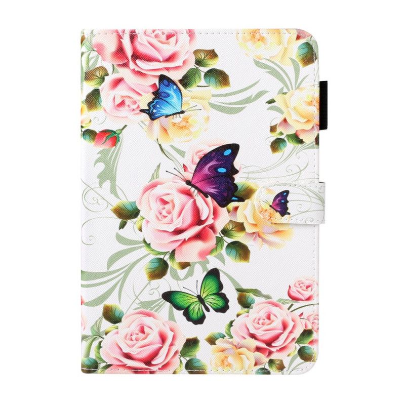 Leren Hoesje voor Samsung Galaxy Tab A 8" (2019) Wit Zwart Vlinders Op Bloemen