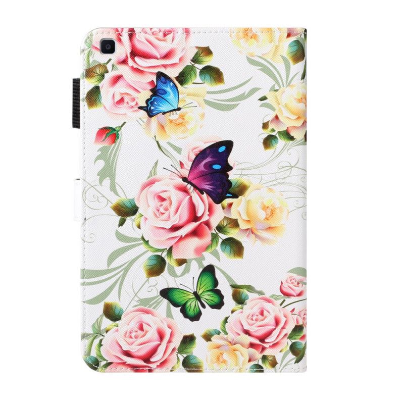 Leren Hoesje voor Samsung Galaxy Tab A 8" (2019) Wit Zwart Vlinders Op Bloemen