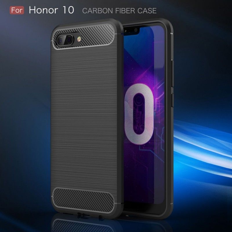 Case Hoesje Honor 10 Grijs Zwart Telefoonhoesje Geborsteld Koolstofvezel