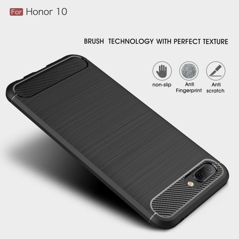 Case Hoesje Honor 10 Grijs Zwart Telefoonhoesje Geborsteld Koolstofvezel