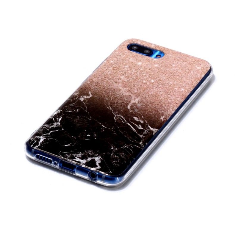 Case Hoesje Honor 10 Wit Zwart Telefoonhoesje Marmeren Glitter