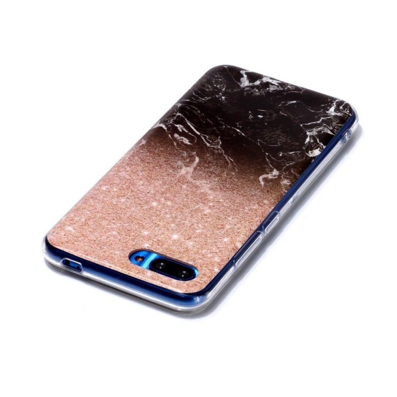 Case Hoesje Honor 10 Wit Zwart Telefoonhoesje Marmeren Glitter