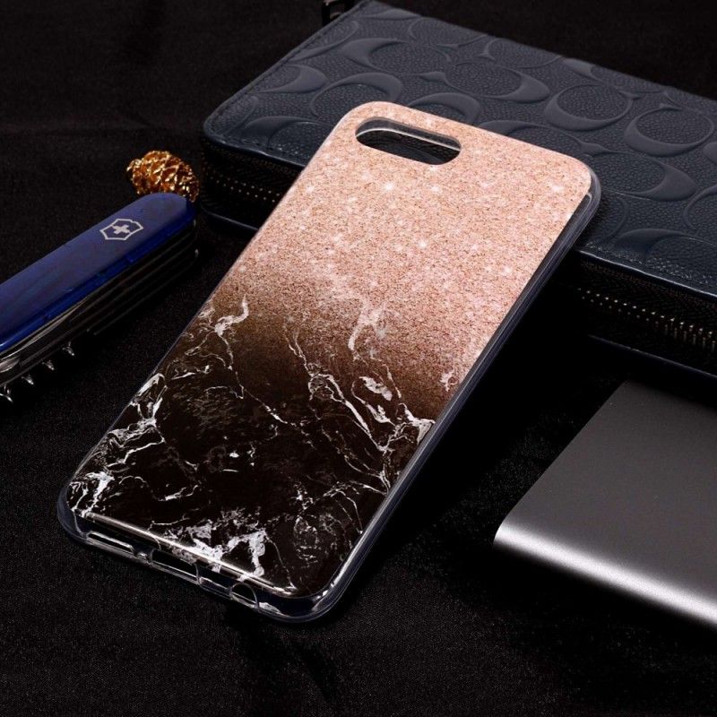 Case Hoesje Honor 10 Wit Zwart Telefoonhoesje Marmeren Glitter