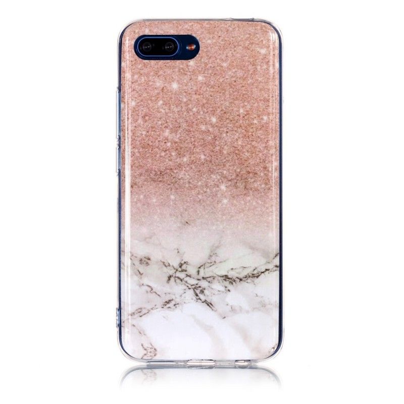 Case Hoesje Honor 10 Wit Zwart Telefoonhoesje Marmeren Glitter