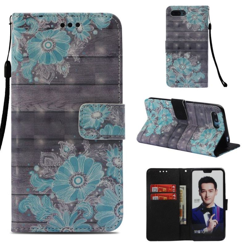 Leren Hoesje Honor 10 Blauwe Bloemen