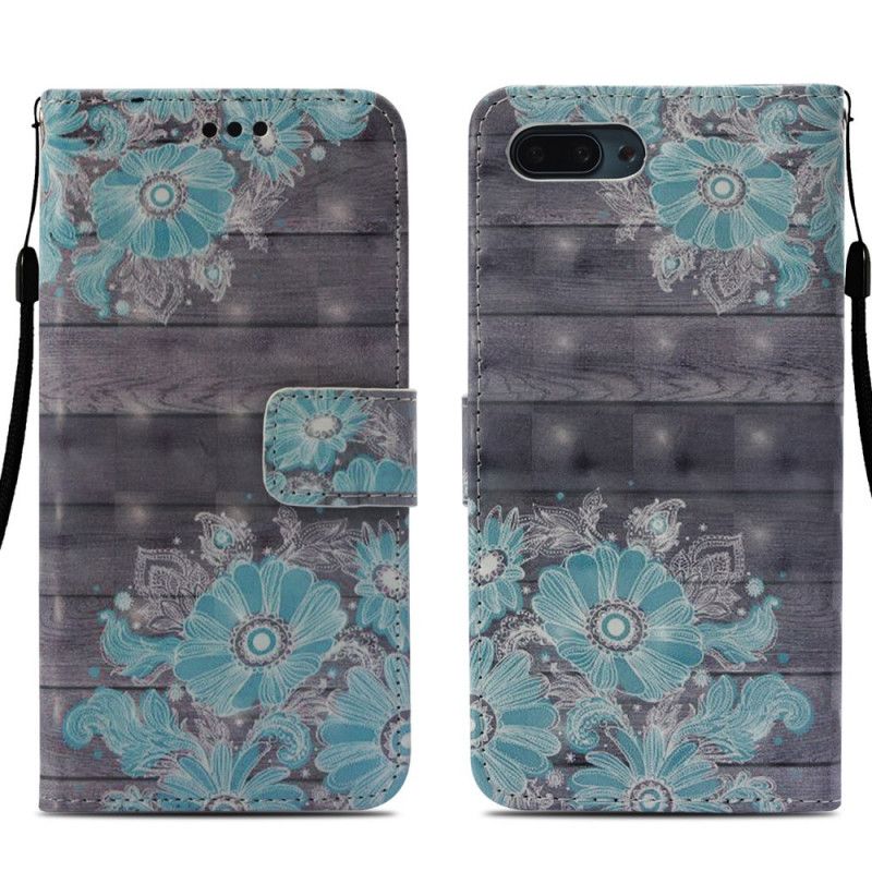 Leren Hoesje Honor 10 Blauwe Bloemen