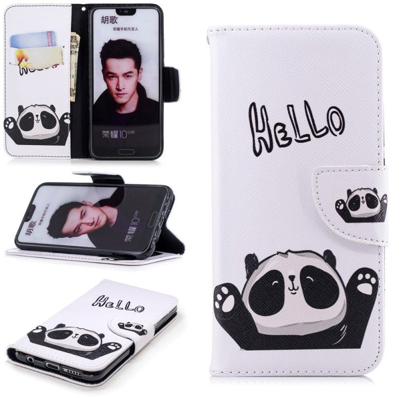 Leren Hoesje voor Honor 10 Panda Print Hallo