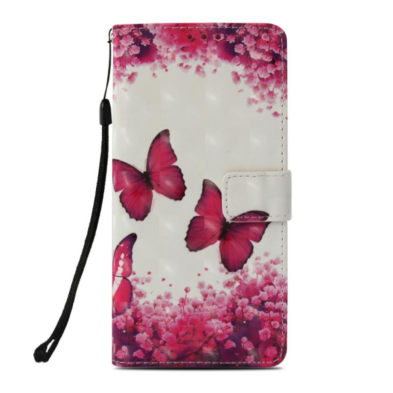 Leren Hoesje voor Honor 10 Rode Vlinders