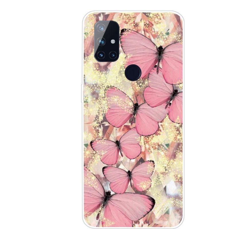 Case Hoesje OnePlus Nord N100 Goud Roze Telefoonhoesje Vlinders Vlinders