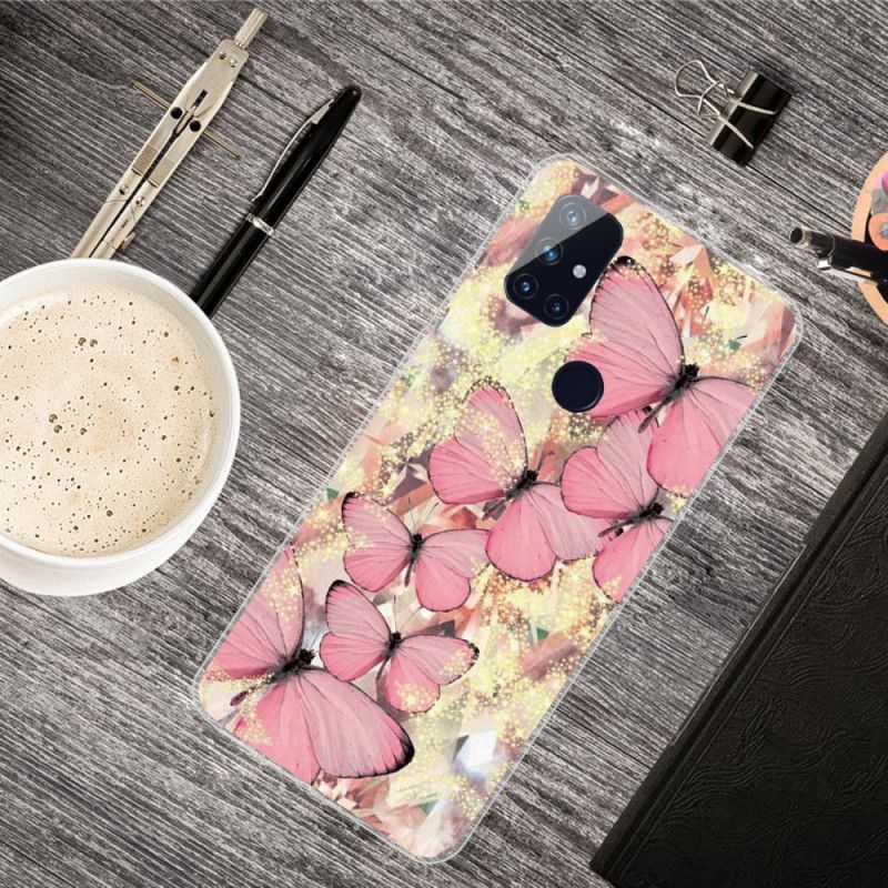 Case Hoesje OnePlus Nord N100 Goud Roze Telefoonhoesje Vlinders Vlinders