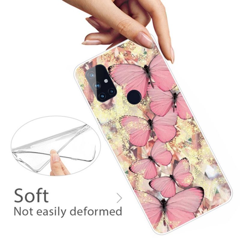 Case Hoesje OnePlus Nord N100 Goud Roze Telefoonhoesje Vlinders Vlinders