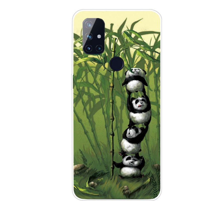 Case Hoesje OnePlus Nord N100 Lichtblauw Groen Telefoonhoesje Stapel Panda'S