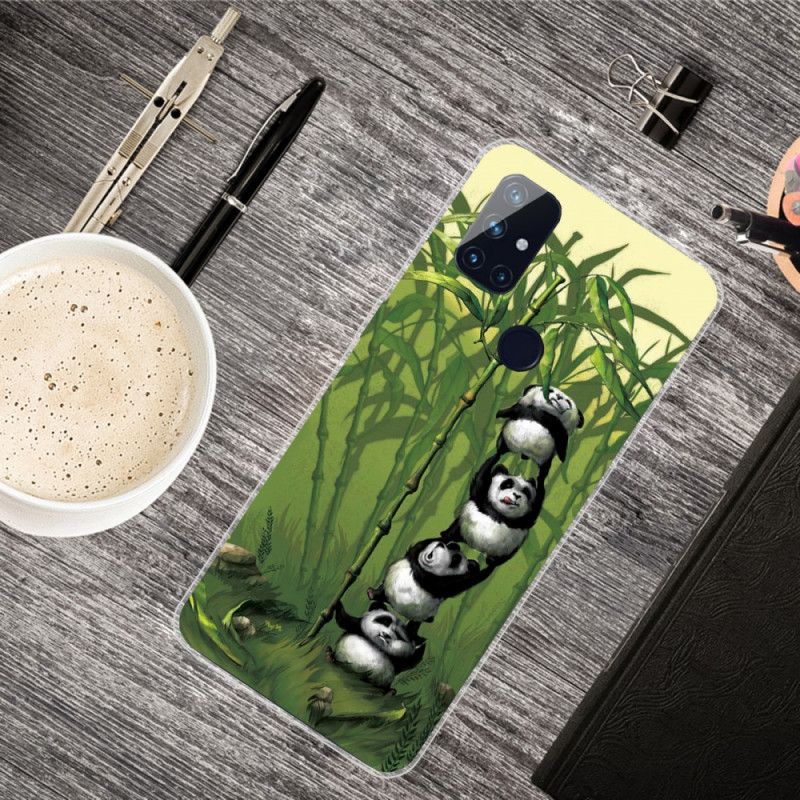 Case Hoesje OnePlus Nord N100 Lichtblauw Groen Telefoonhoesje Stapel Panda'S