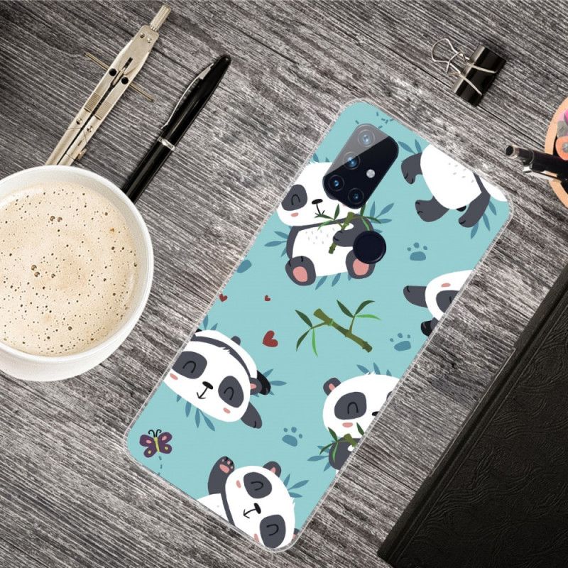 Case Hoesje OnePlus Nord N100 Lichtblauw Groen Telefoonhoesje Stapel Panda'S