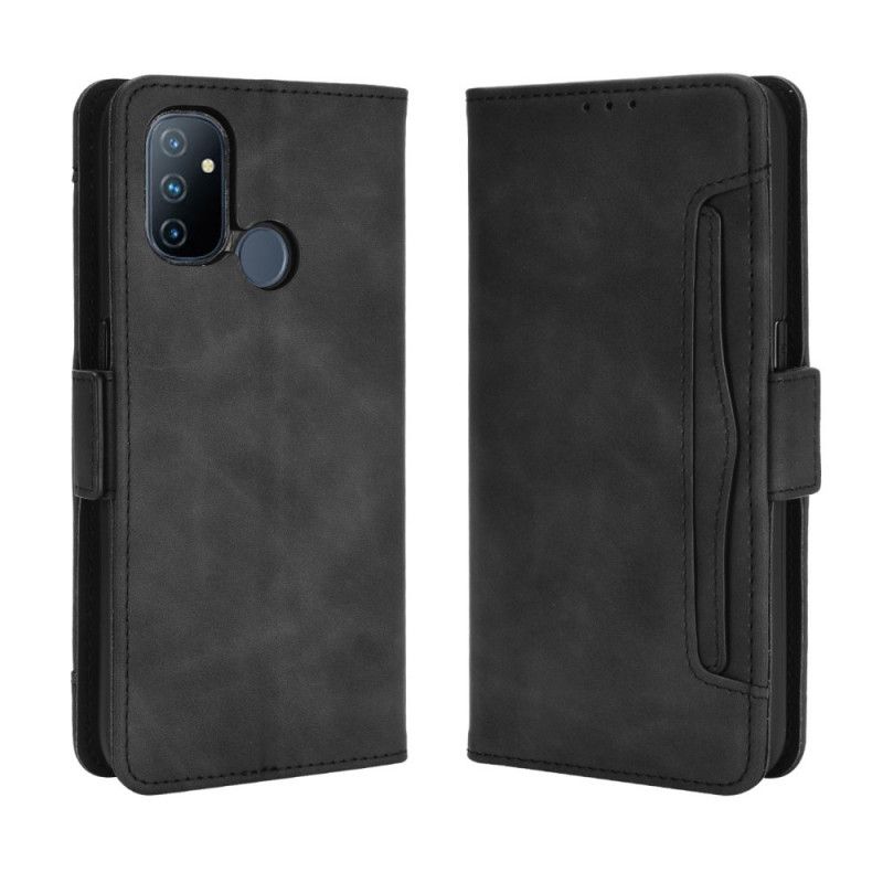 Flip Case Leren OnePlus Nord N100 Rood Zwart Eersteklas Multikaart