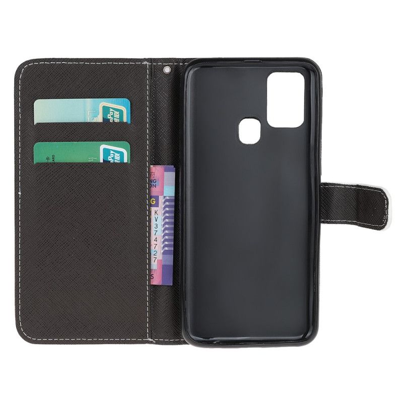 Flip Case Leren OnePlus Nord N100 Wolf In De Winter Met String