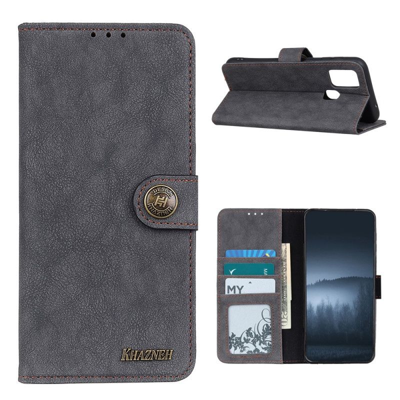 Leren Hoesje OnePlus Nord N100 Donkerblauw Zwart Retro Khazneh Splitleer