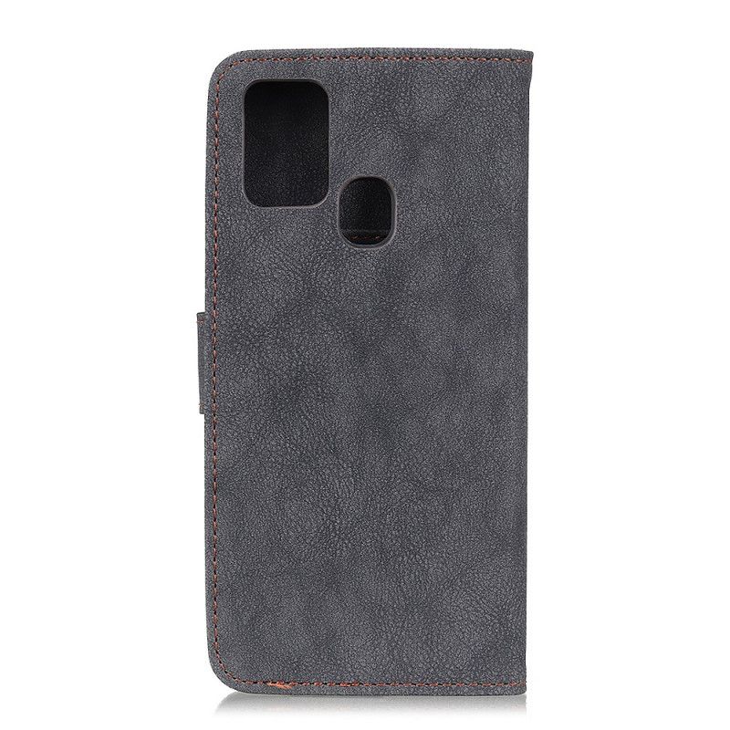 Leren Hoesje OnePlus Nord N100 Donkerblauw Zwart Retro Khazneh Splitleer