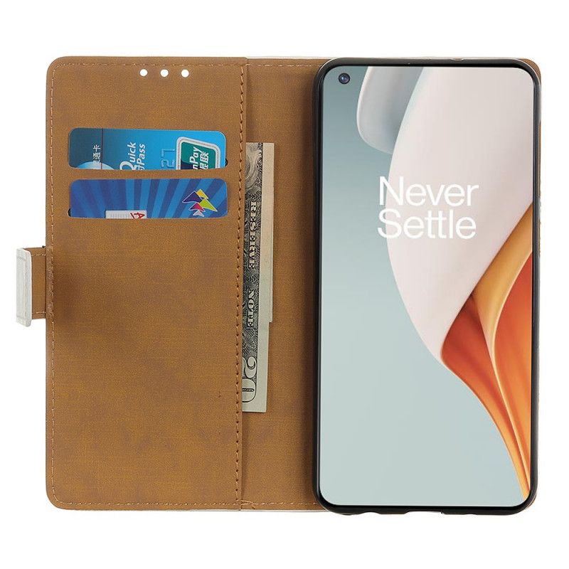 Leren Hoesje OnePlus Nord N100 Groen Oranje Bloeiende Boom