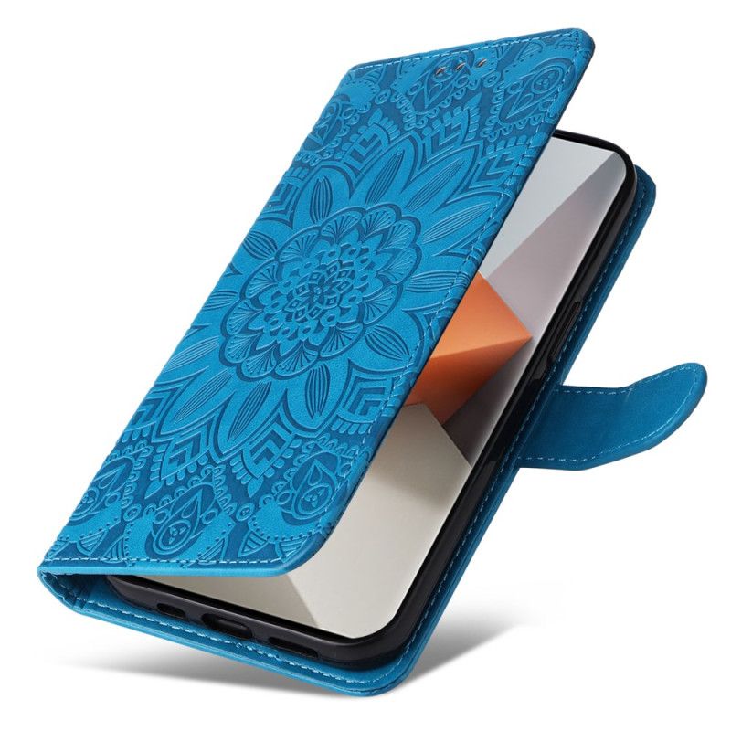 Flip Case Leren Xiaomi Redmi Note 13 Pro Plus 5g Zonnebloem Met Riempje