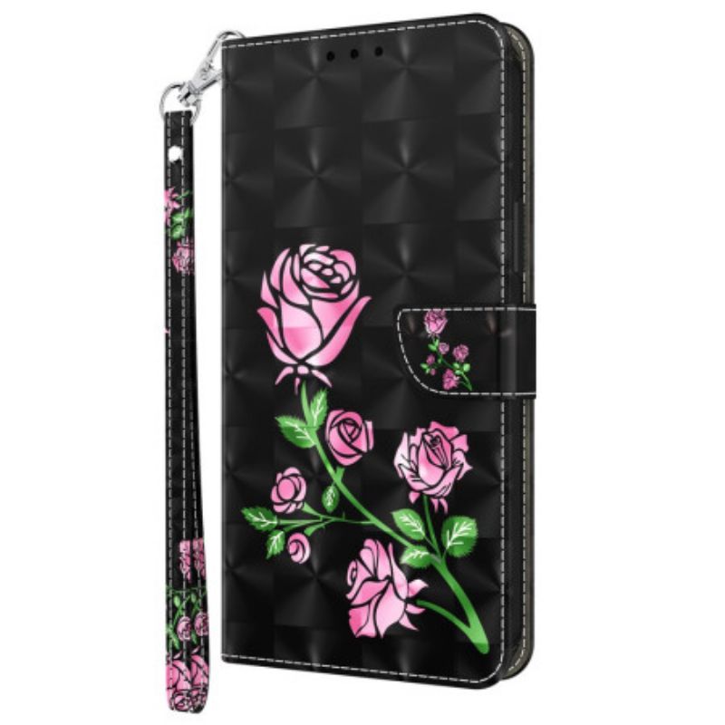 Folio-hoesje Xiaomi Redmi Note 13 Pro Plus 5g Telefoonhoesje Roze Bloemen Met Riem