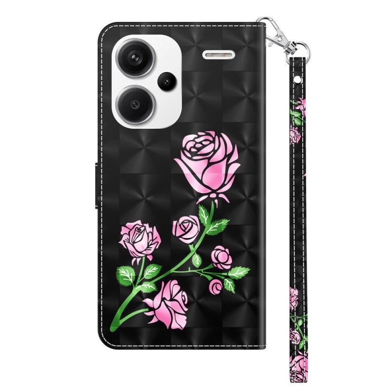 Folio-hoesje Xiaomi Redmi Note 13 Pro Plus 5g Telefoonhoesje Roze Bloemen Met Riem