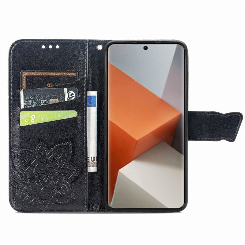 Leren Hoesje Voor Xiaomi Redmi Note 13 Pro Plus 5g Barok Vlinder Met Riem