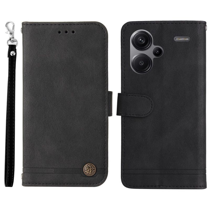 Leren Hoesje Voor Xiaomi Redmi Note 13 Pro Plus 5g Decoratieve Klinknagel Met Riempje