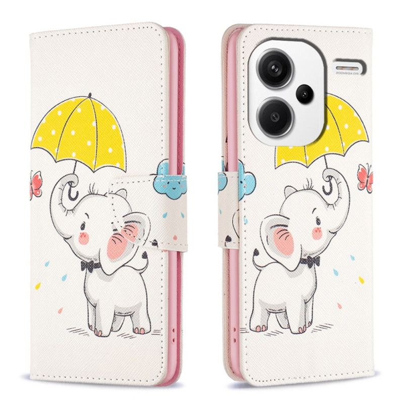 Leren Hoesje Voor Xiaomi Redmi Note 13 Pro Plus 5g Paraplu En Olifant