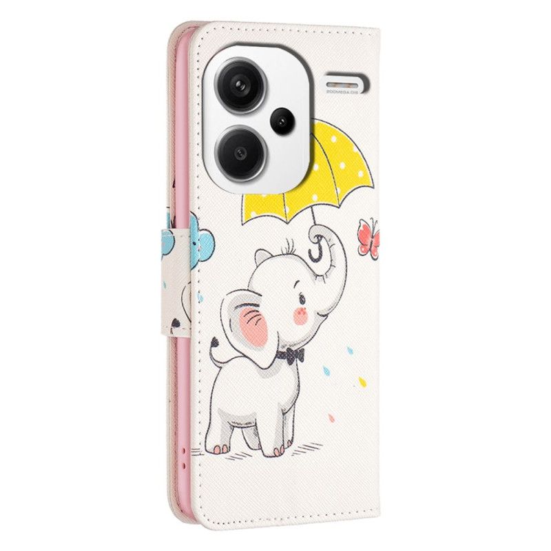 Leren Hoesje Voor Xiaomi Redmi Note 13 Pro Plus 5g Paraplu En Olifant