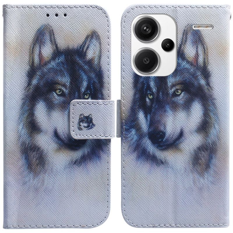 Leren Hoesje Voor Xiaomi Redmi Note 13 Pro Plus 5g Wolf Aquarel