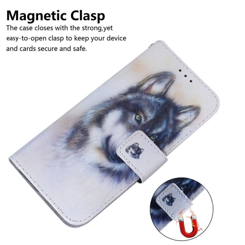 Leren Hoesje Voor Xiaomi Redmi Note 13 Pro Plus 5g Wolf Aquarel