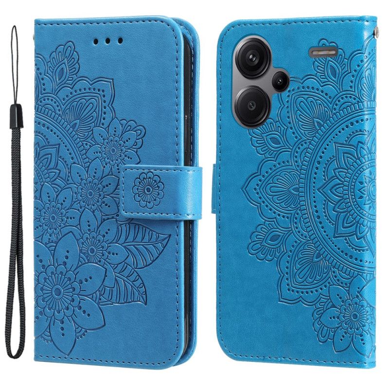 Leren Hoesje Xiaomi Redmi Note 13 Pro Plus 5g Bloemmotief Met Riempje Bescherming Hoesje