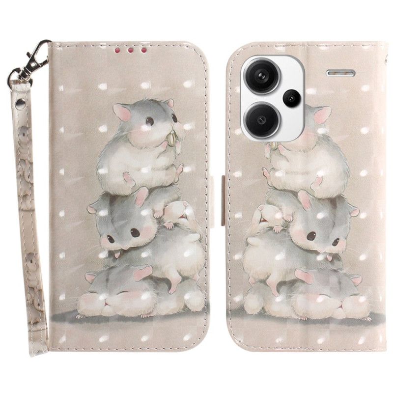 Leren Hoesje Xiaomi Redmi Note 13 Pro Plus 5g Hamsters Met Riem Bescherming Hoesje