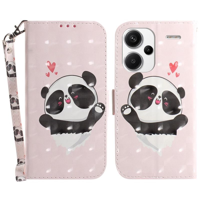 Leren Hoesje Xiaomi Redmi Note 13 Pro Plus 5g Panda Love Met Riempje Bescherming Hoesje