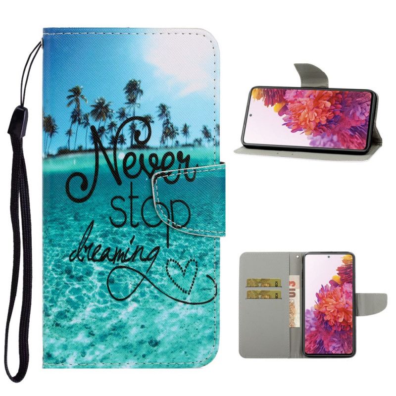 Bescherming Hoesje Samsung Galaxy S20 FE Telefoonhoesje Stop Nooit Met Dromen Marine Met String