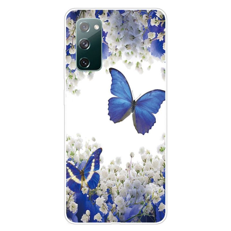 Case Hoesje Samsung Galaxy S20 FE Goud Donkerblauw Telefoonhoesje Design Vlinders