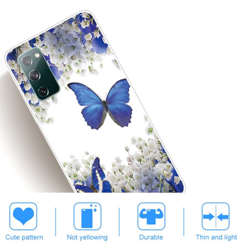 Case Hoesje Samsung Galaxy S20 FE Goud Donkerblauw Telefoonhoesje Design Vlinders