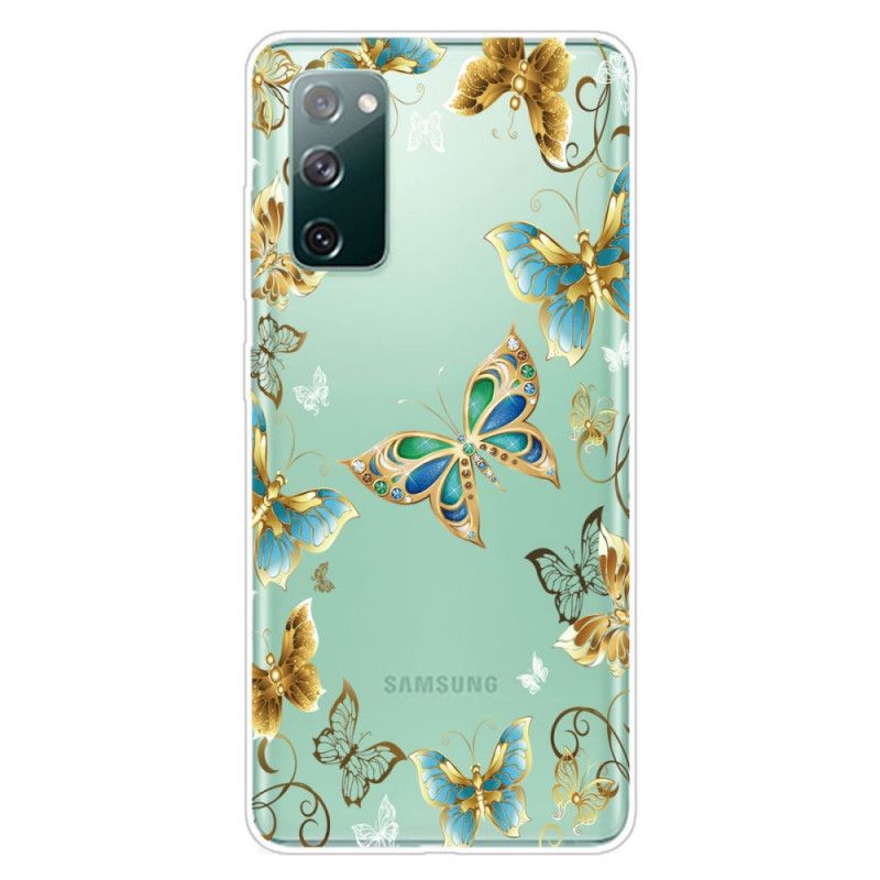 Case Hoesje Samsung Galaxy S20 FE Goud Donkerblauw Telefoonhoesje Design Vlinders