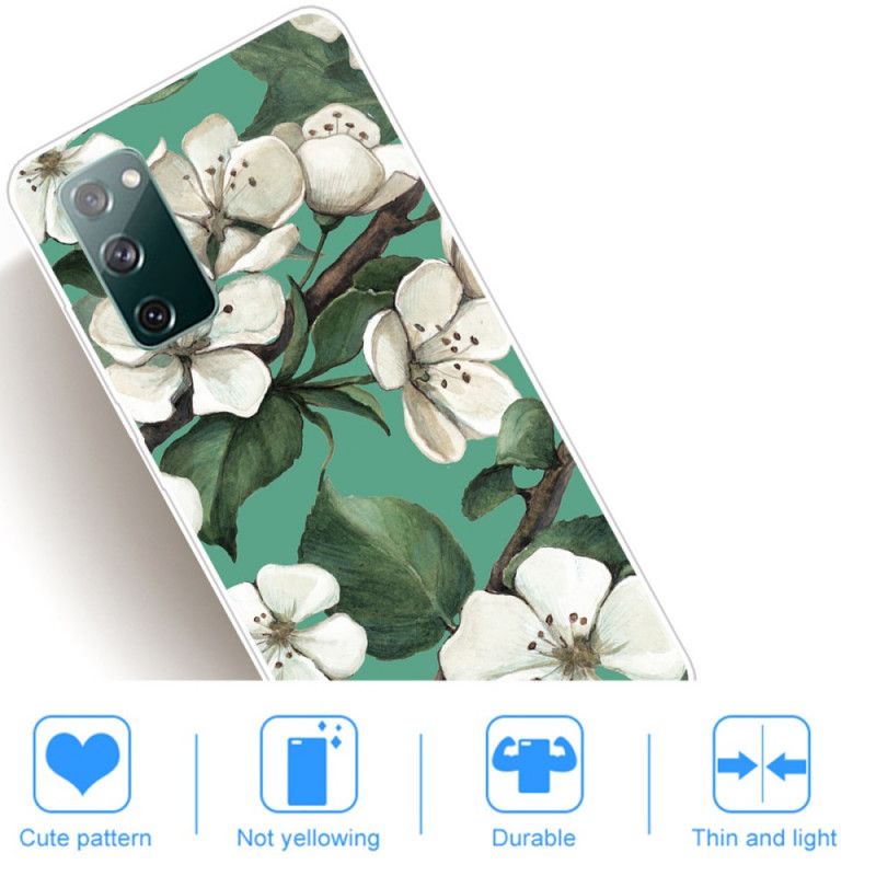 Case Hoesje Samsung Galaxy S20 FE Telefoonhoesje Geschilderde Witte Bloemen